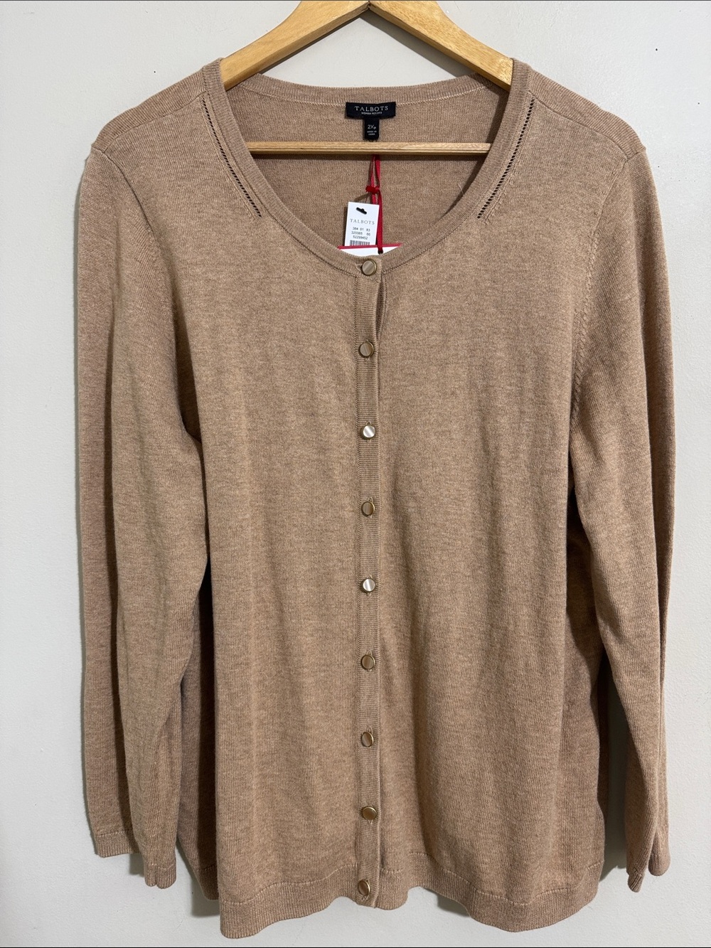 NWT Talbots Button-Front Crewneck Cardigan Tan 2XP Cottagecore Classic Preppy